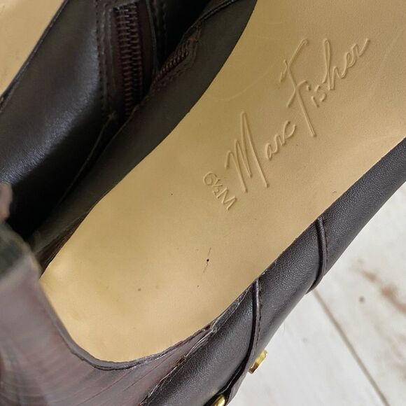 MARC FISHER booties Blaine 3 Dark Brown heeled boots faux leather Size 6.5 M EUC - Picture 8 of 12